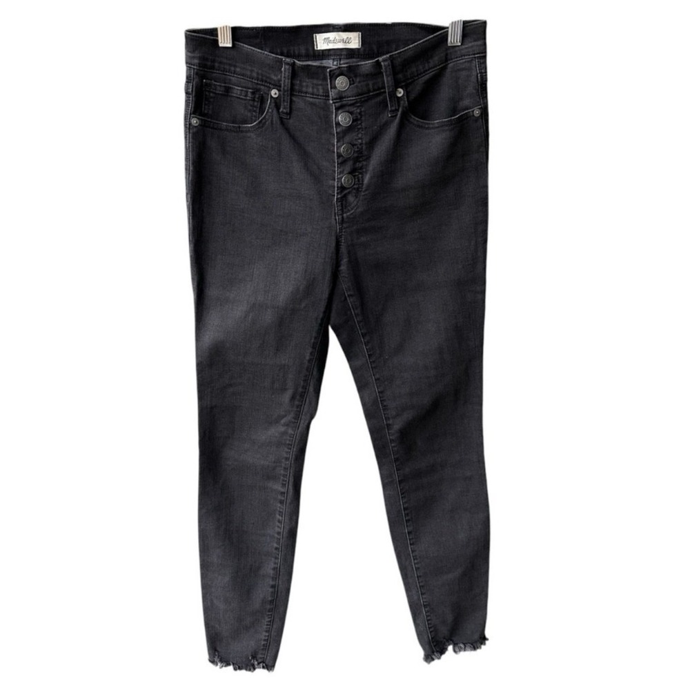 Madewell Mid Rise Skinny Jeans Pants Black Button Fly Raw Hem H3026 Womens 28